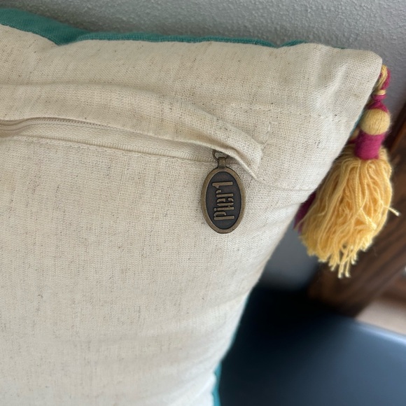 Pier 1 Boho Embroidered Teal and Pink Floral Pillow with Tassels - Picture 6 of 7